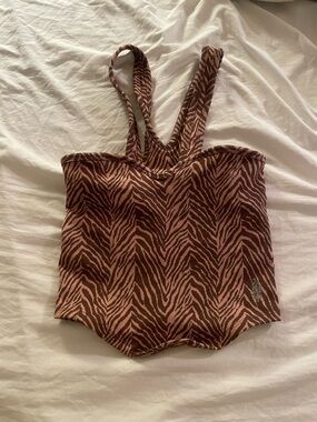 FP Movement by Free People Brown & Tan Zebra Print Tank Top